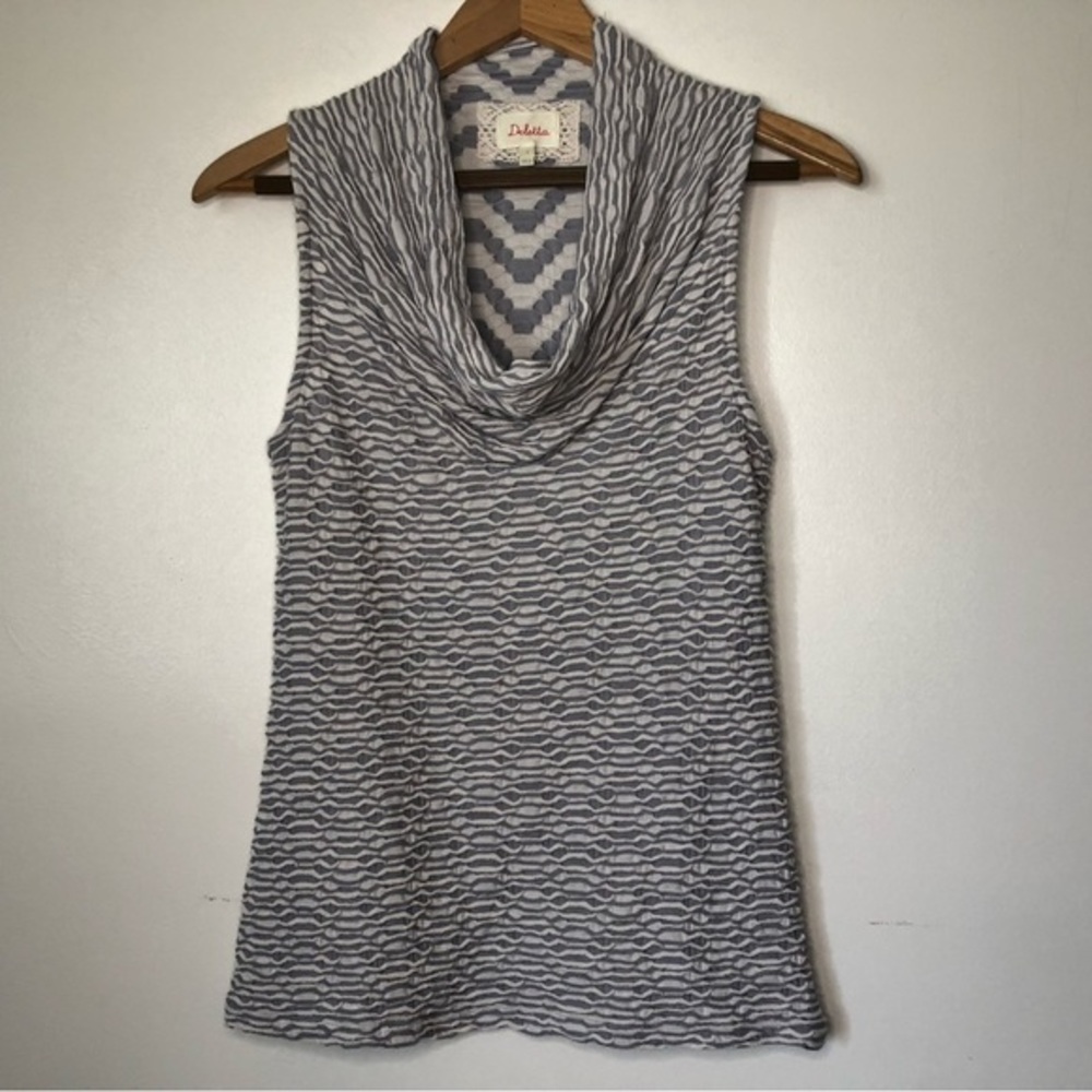 ANTHROPOLOGIE Deletta Nava Cowl Neck Tank Top Sz Small Gray & White‎ - Picture 2 of 7